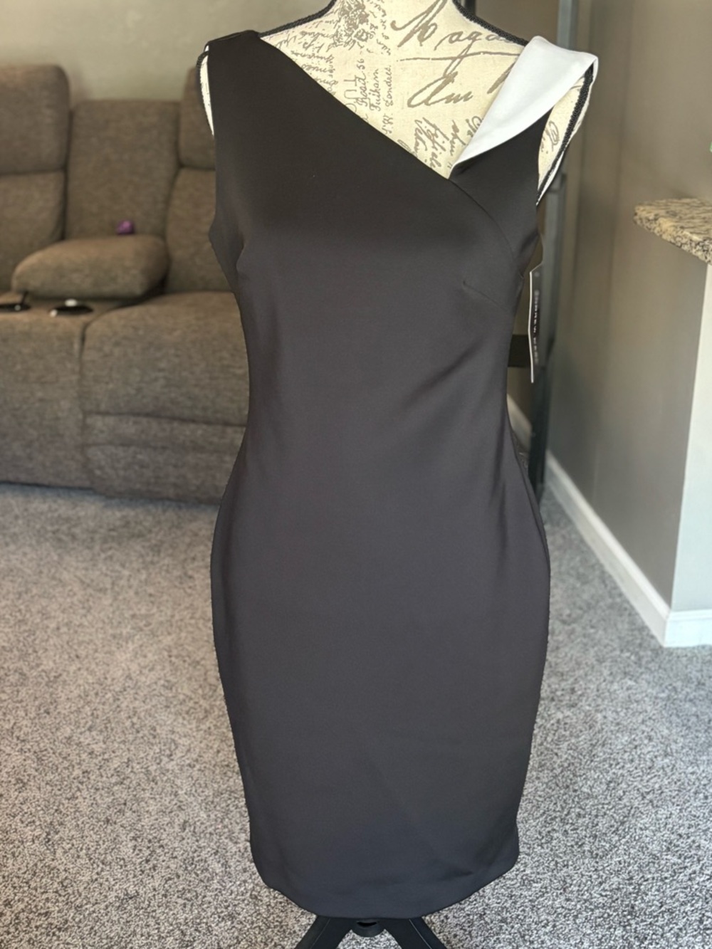 Andrew Marc Black One-Shoulder Sheath Dress with White Accent